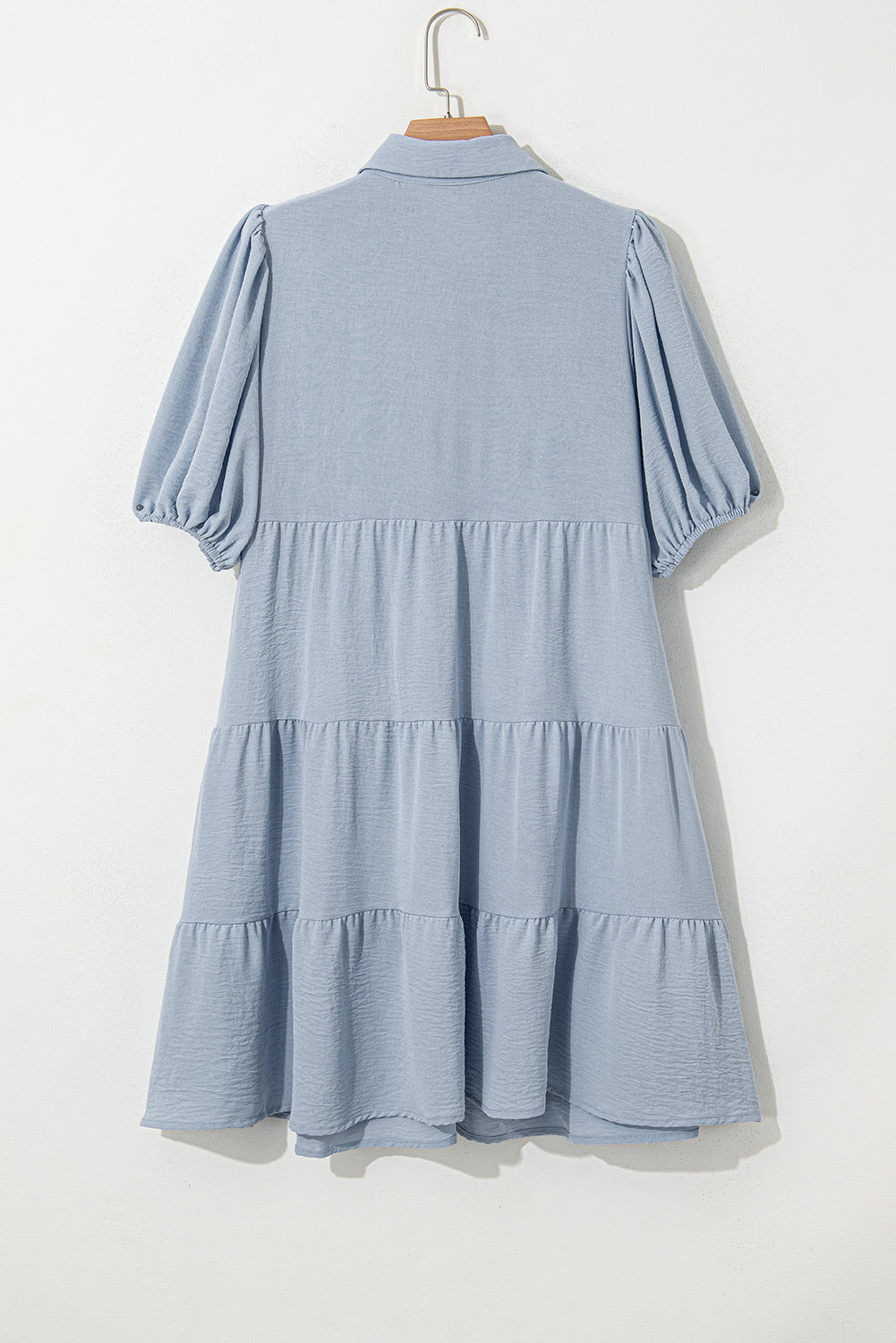 Threaded Pear Arya Shirt Collar Button Up Puff Sleeve Tiered Dress