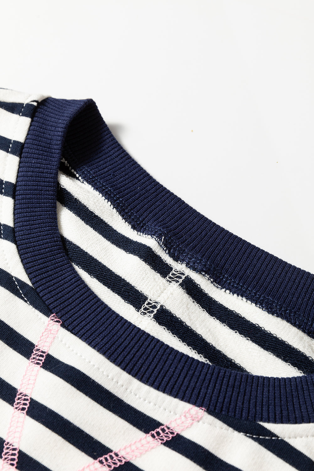 Threaded Pear Blue Stripe Contrast Stitched Detail Color Block Patchwork Plus Size Sweatshirt