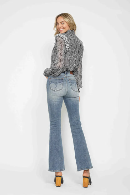 Judy Blue Full Size Tummy Control Back Embroidered Pocketed Bootcut Jeans Plus Size