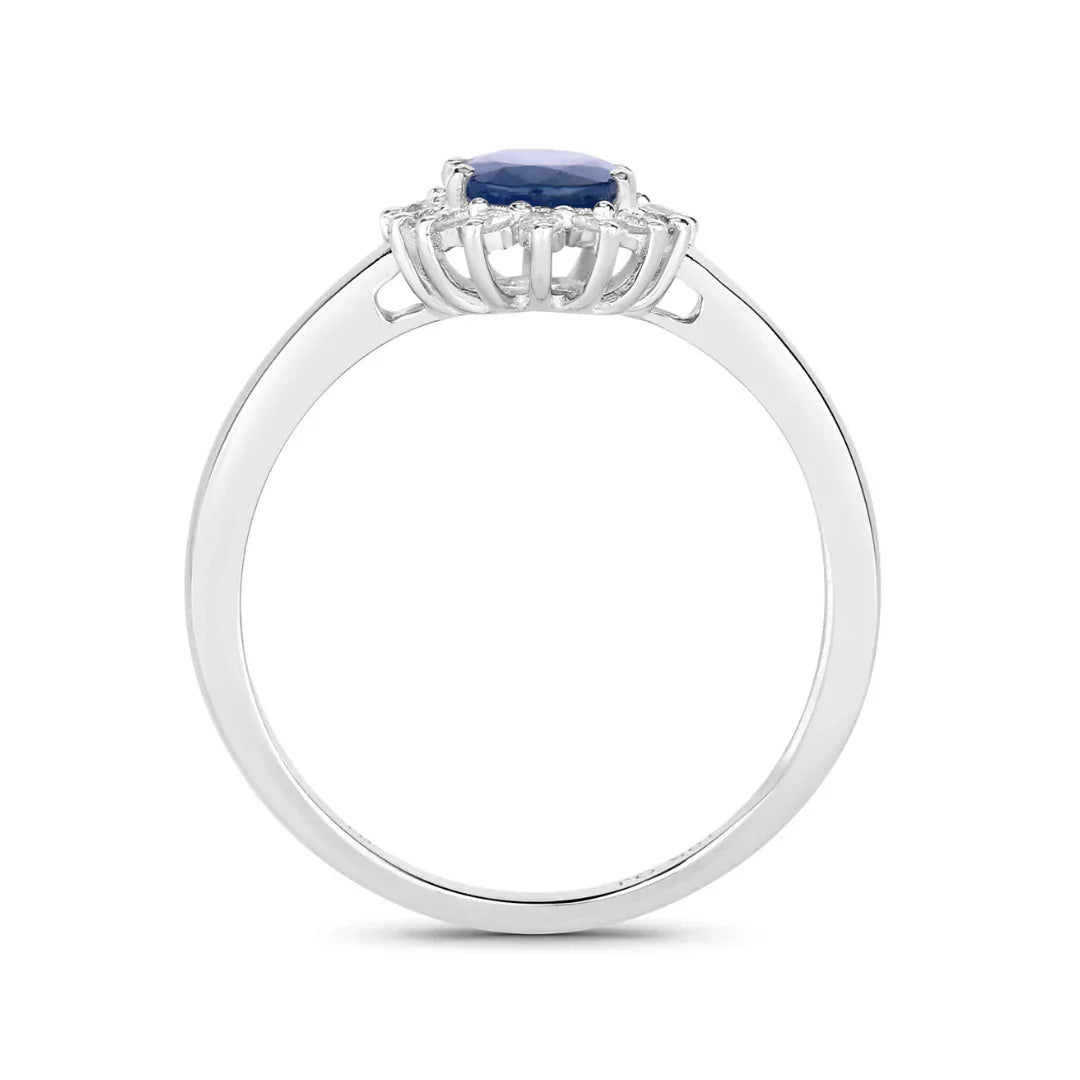 0.95 Ct Oval Blue Sapphire Diamond Prong 10k Gold Halo Ring