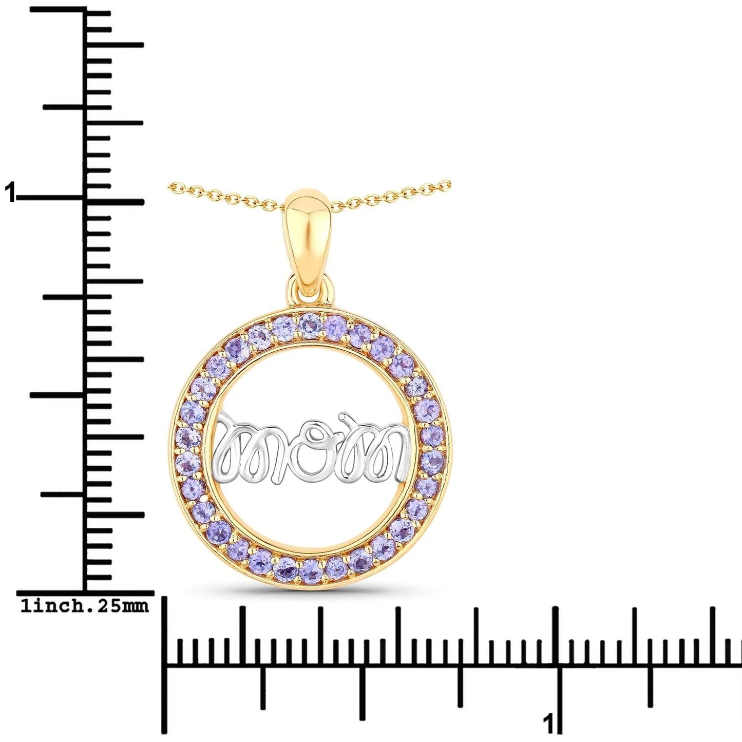 Round Violet Tanzanite Prong Gold Plated Silver Mom Circle Pendant Necklace