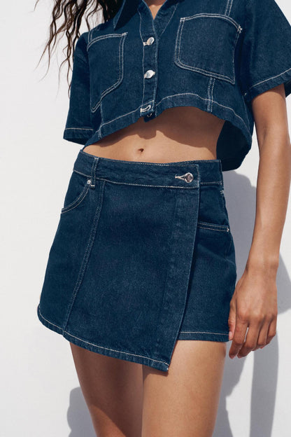 Women's Loose Denim Shirt-Dress & Pants Two-Piece Set – Cotton