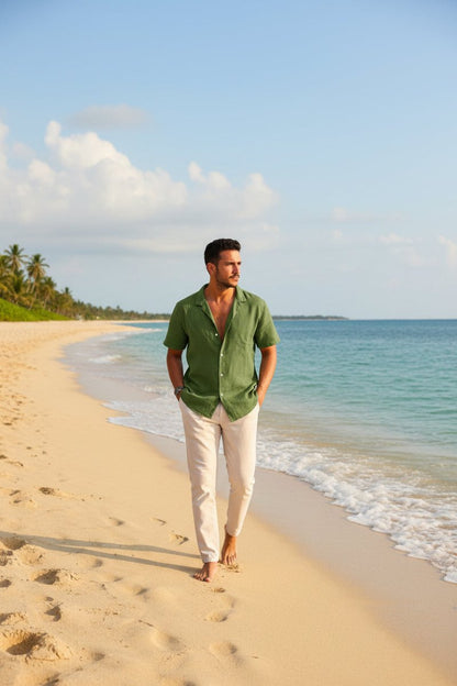Men's Casual Beach Shirt - Short Sleeve Button Down for Effortless Summer Style