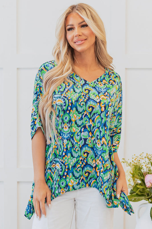 Threaded Pear Madeleine Abstract Loose Fit Tunic Blouse