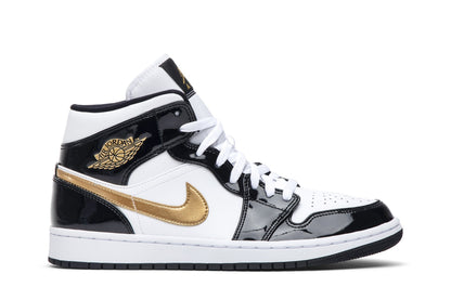 Air Jordan Men's Retro 1 Mid 'Patent Black White Gold' Sneakers