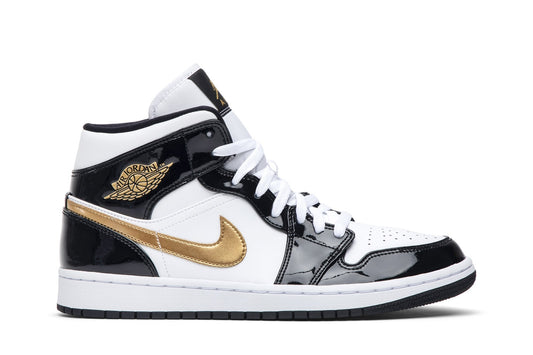 Air Jordan Men's Retro 1 Mid 'Patent Black White Gold' Sneakers