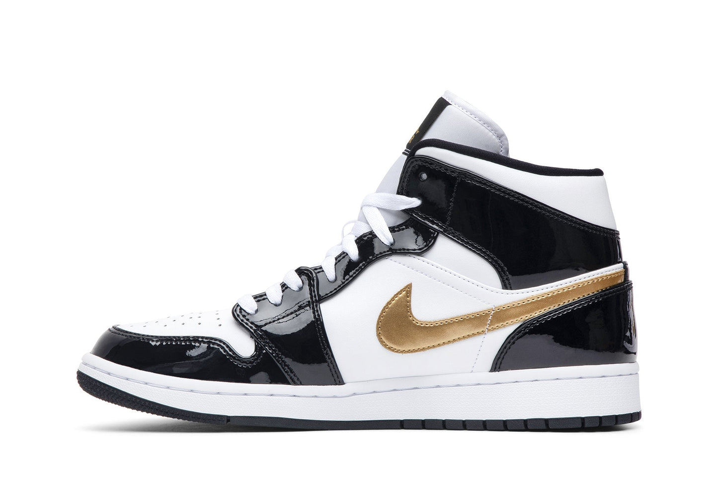 Air Jordan Men's Retro 1 Mid 'Patent Black White Gold' Sneakers