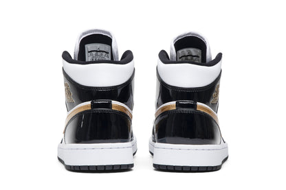 Air Jordan Men's Retro 1 Mid 'Patent Black White Gold' Sneakers
