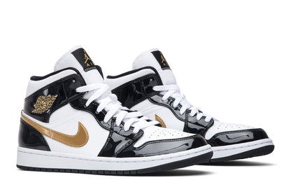Air Jordan Men's Retro 1 Mid 'Patent Black White Gold' Sneakers