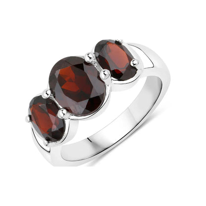 3.70 Ct Oval Red Garnet Prong Silver Three Stone Ring