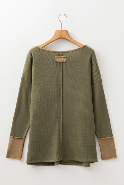 Threaded Pear Blake Waffle Textured Tunic Henley Top with Slits