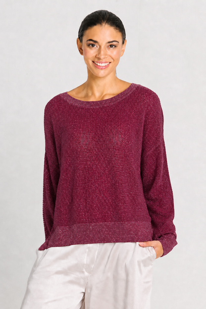 Pima Cotton Metallic Mini Seed Stitch - Crimson/Silver