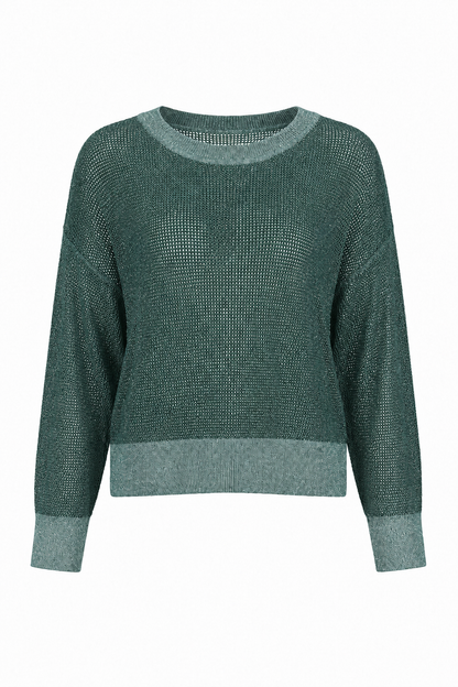 Pima Cotton Metallic Mini Seed Stitch - Evergreen/Silver