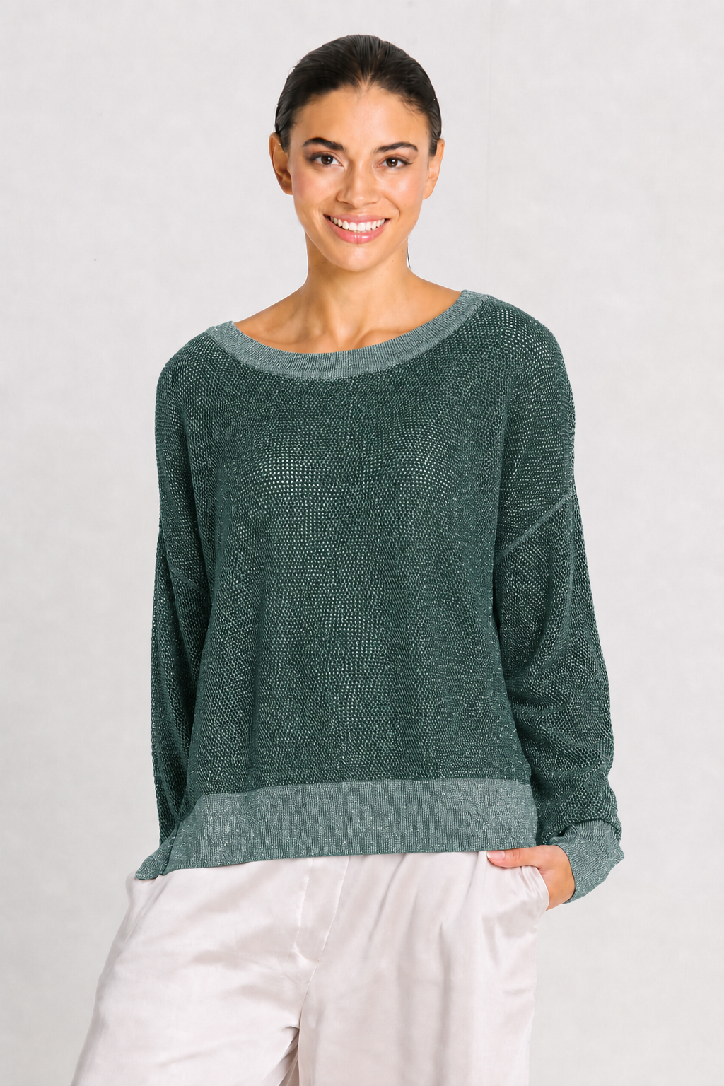 Pima Cotton Metallic Mini Seed Stitch - Evergreen/Silver
