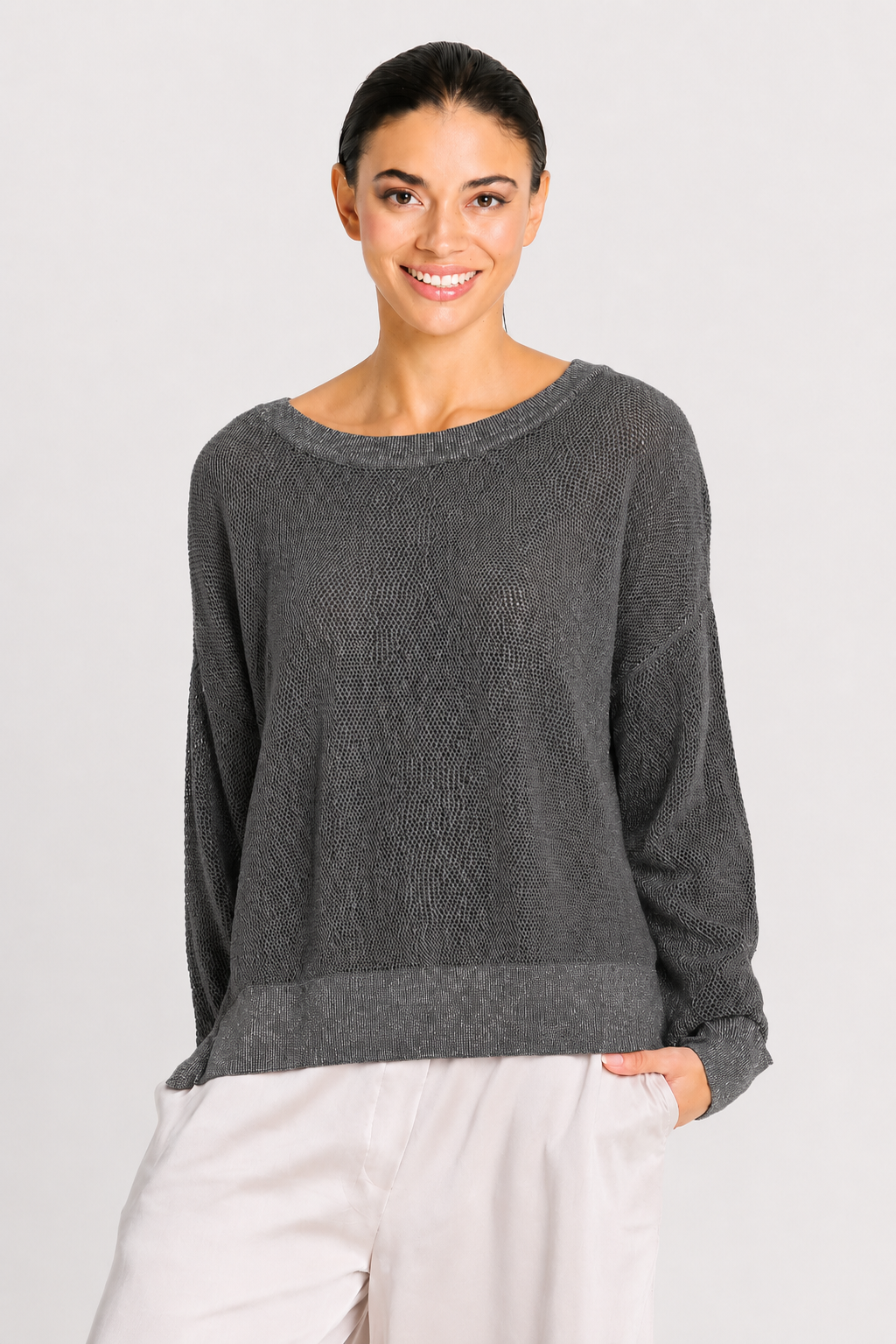Pima Cotton Metallic Mini Seed Stitch - Asphalt/Silver