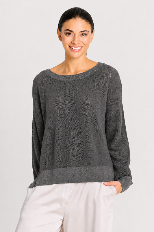 Pima Cotton Metallic Mini Seed Stitch - Asphalt/Silver