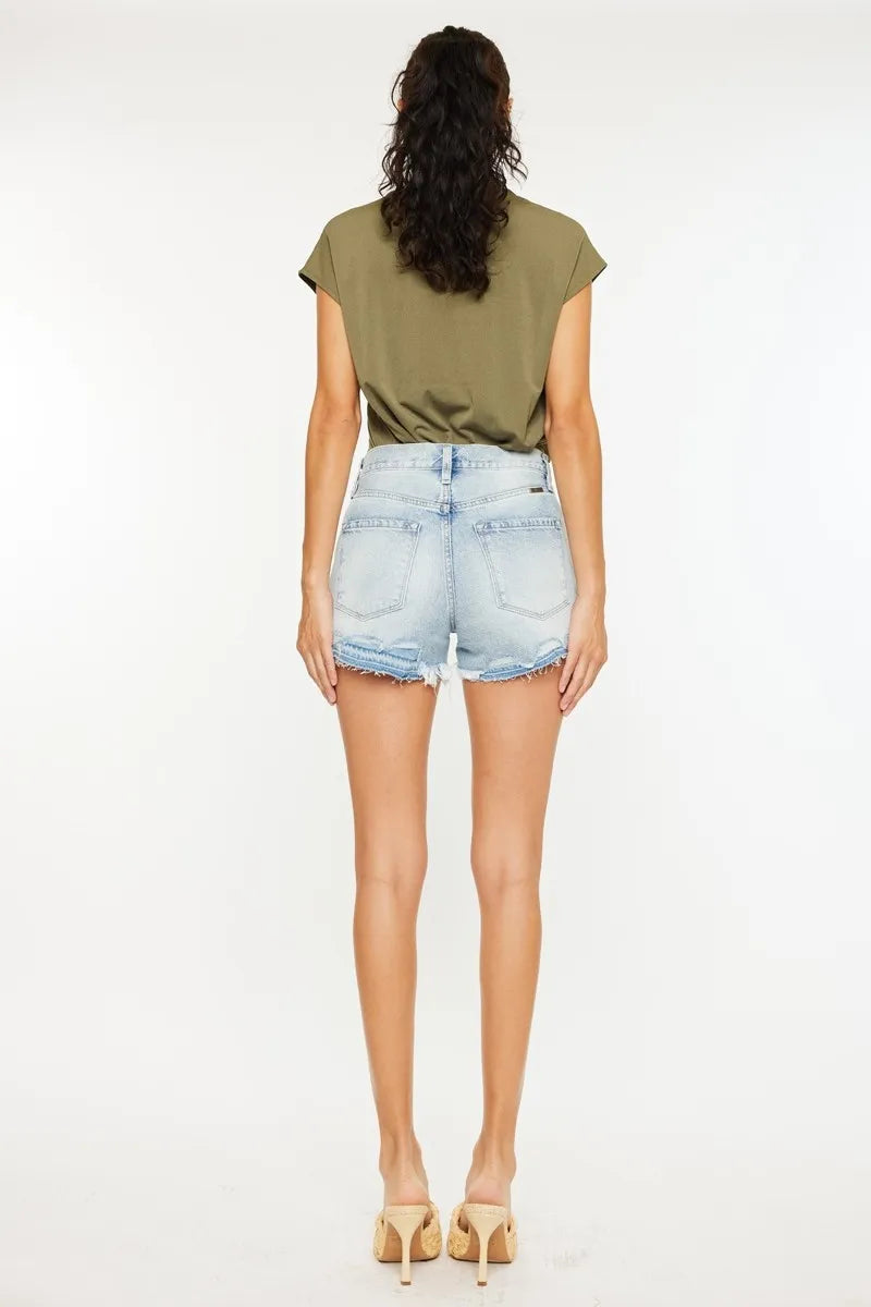 Kancan High Rise Raw Hem Denim Shorts