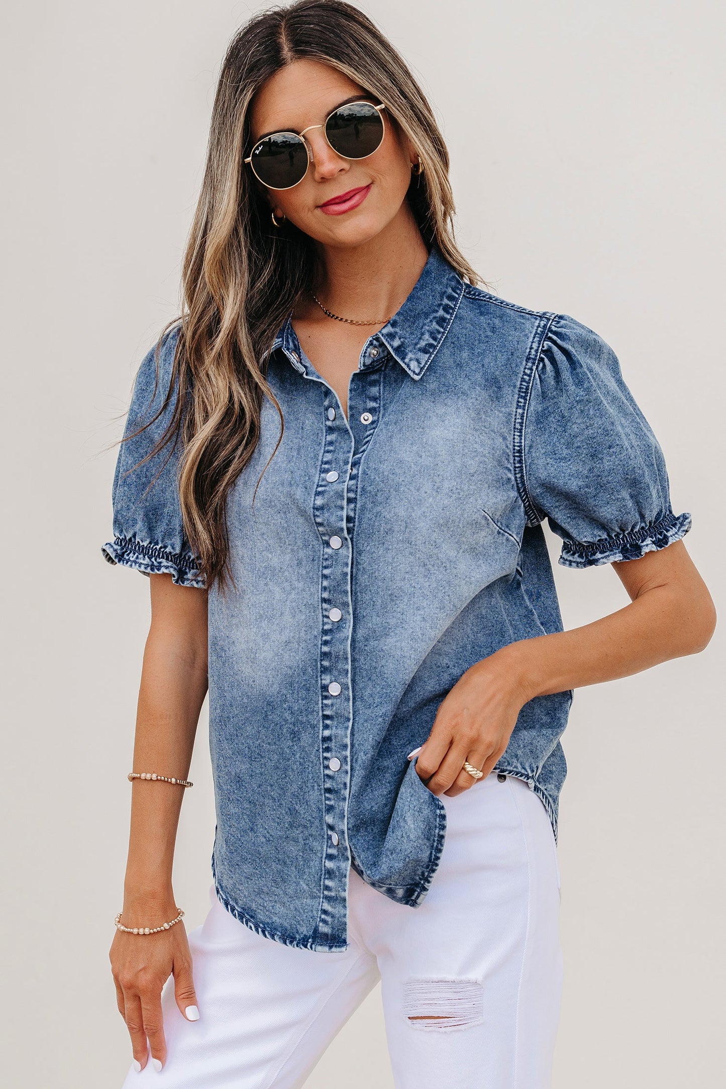 Threaded Pear Ariana Short Sleeve Snap Shirt