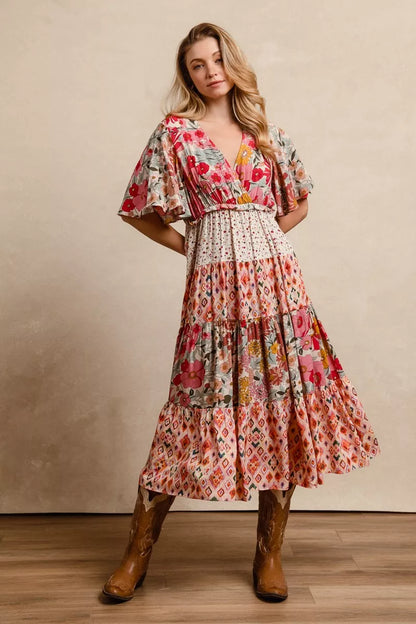 BiBi Floral Print Mix and Match Midi Dress