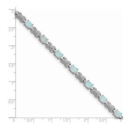 Oval White Genuine Opal & Diamond Prong Sterling Silver Infinity Link Bracelet