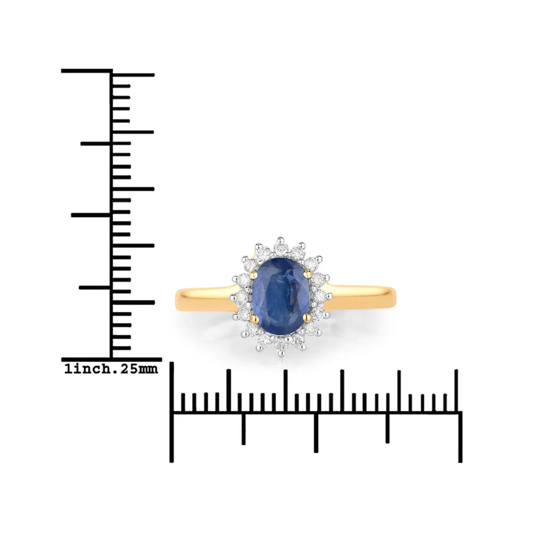 0.95 Ct Oval Blue Sapphire Diamond Prong 10k Gold Halo Ring