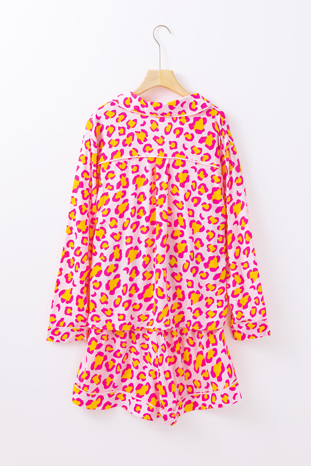 Threaded Pear Leopard Long Sleeve Shirt and Shorts Pajama Set