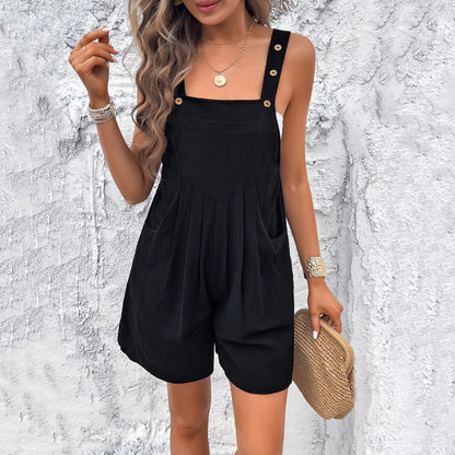 Spring and Summer Casual Solid Color Overalls Shorts