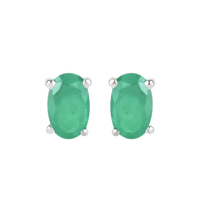 0.38 Ct Oval Green Zambian Emerald Prong 10K Gold Stud Earrings