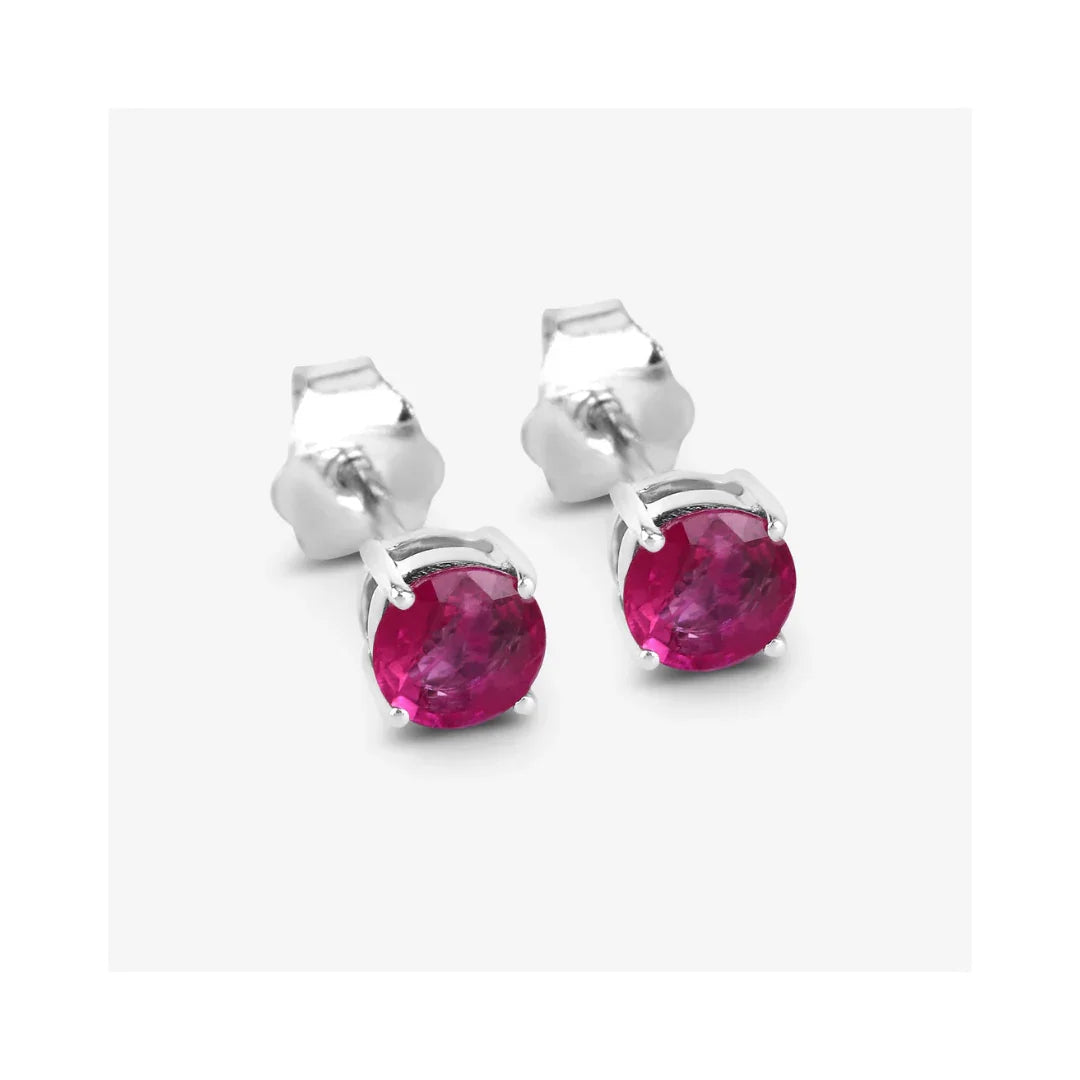 0.86 Ct Round Pink Ruby Prong 10K Gold Stud Earrings