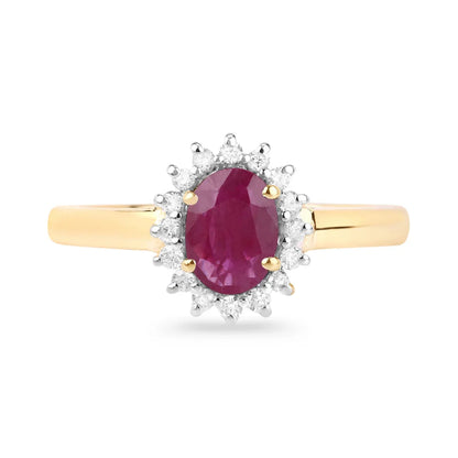0.85 Ct Oval Pink Ruby Diamond Prong 10K Gold Halo Ring