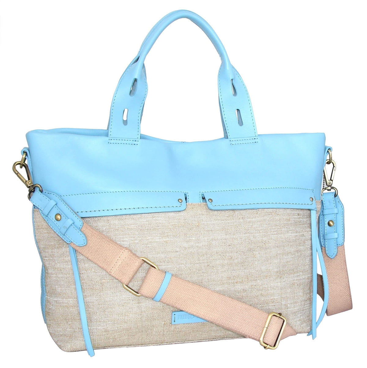 Nino Bossi Emelia Linen/Leather Tote - Sky Blue