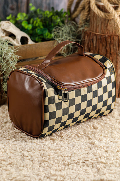Threaded Pear Black Checkered Zipper Makeup Bag