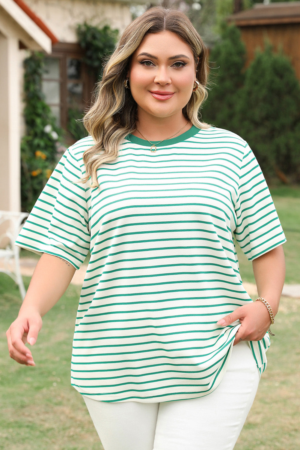 Threaded Pear Collins Plus Size Stripe Top