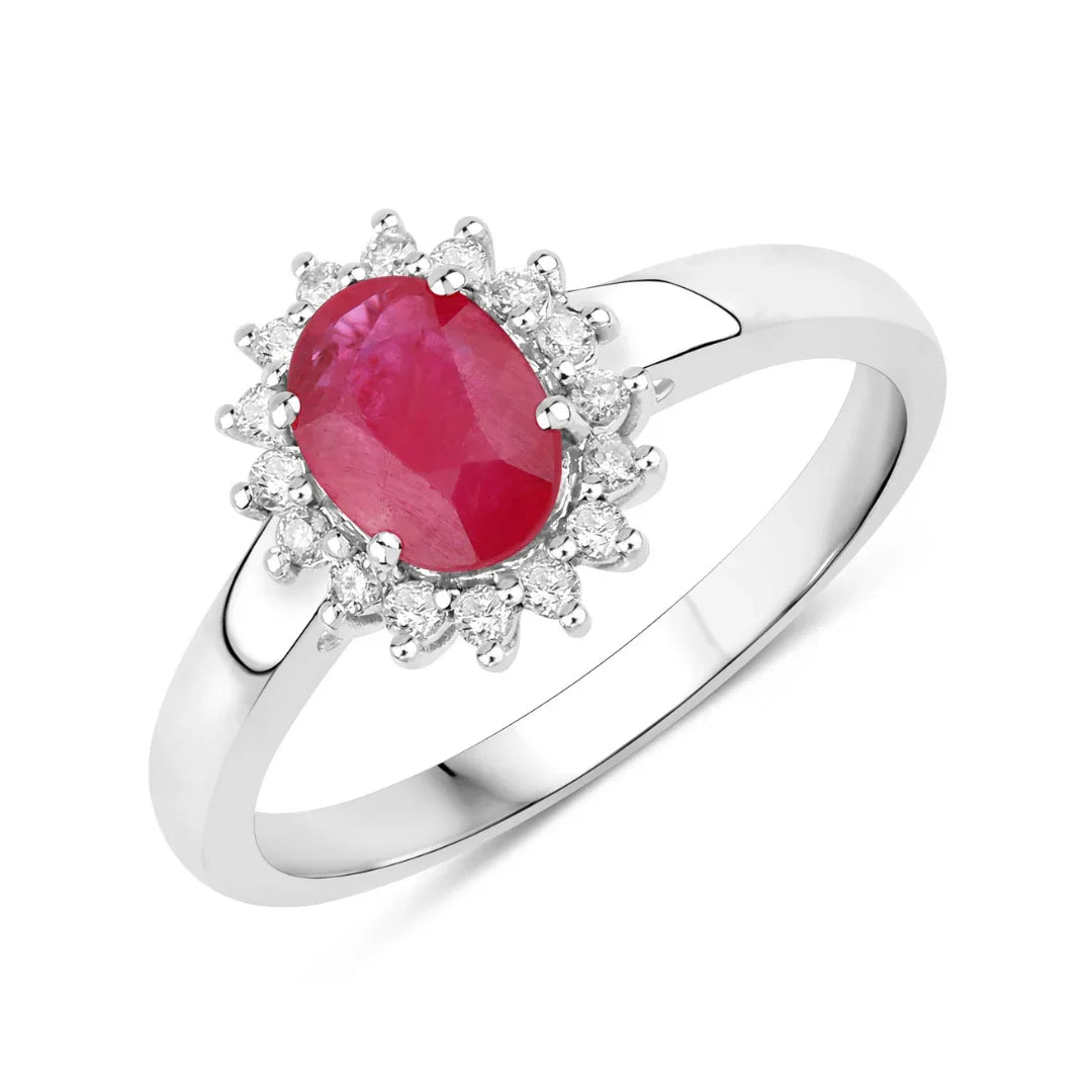 0.85 Ct Oval Pink Ruby Diamond Prong 10K Gold Halo Ring