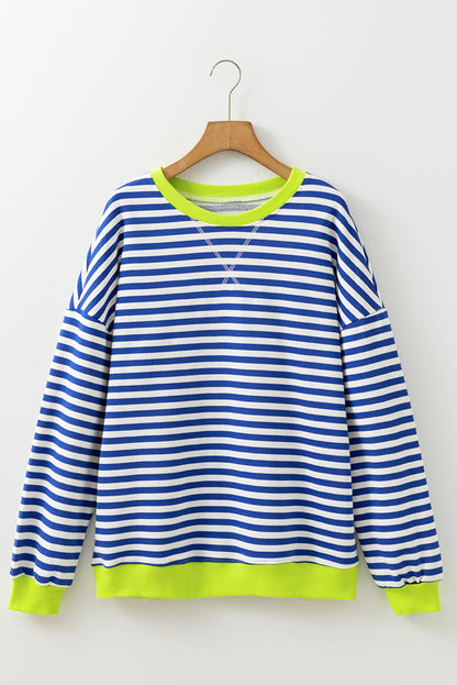 Threaded Pear Elliana Stripe Crossed Stitch Drop Shoulder Sweatshirt
