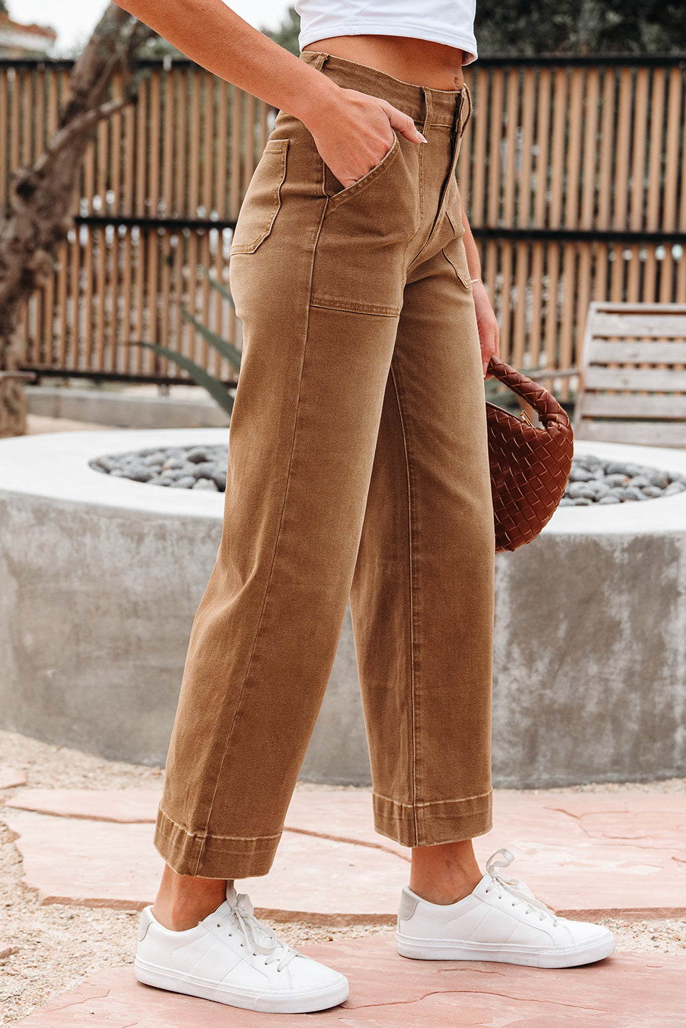 Threaded Pear Courtney Cropped High Rise Wide Leg Jeans