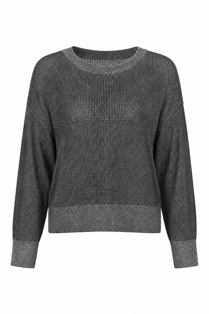 Pima Cotton Metallic Mini Seed Stitch - Asphalt/Silver