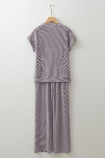 Threaded Pear Leilany Corded Knit Short Sleeve Set