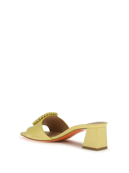 Leather Mule Sandals Yellow