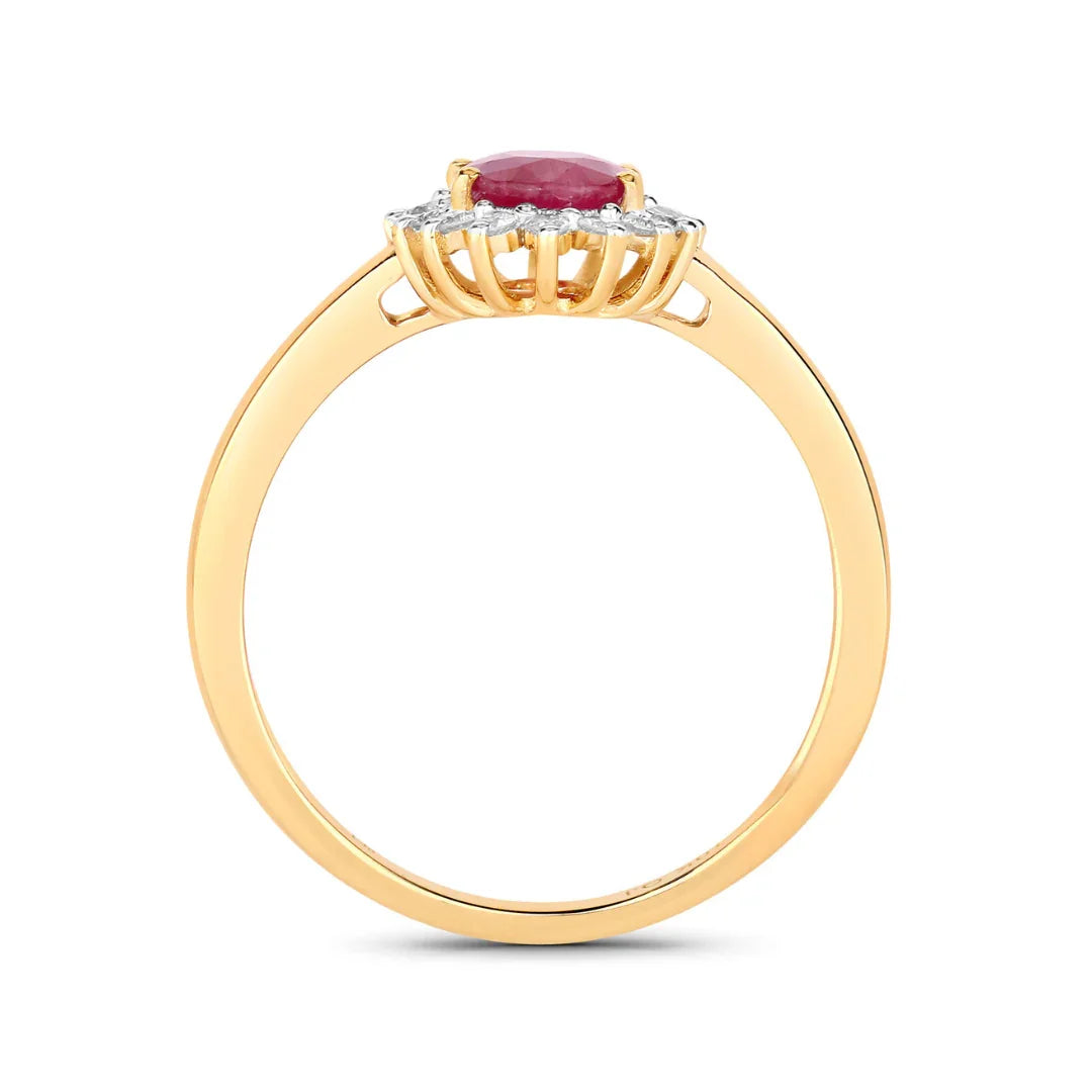 0.85 Ct Oval Pink Ruby Diamond Prong 10K Gold Halo Ring