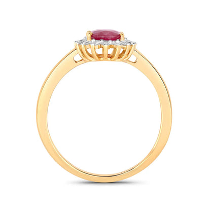 0.85 Ct Oval Pink Ruby Diamond Prong 10K Gold Halo Ring