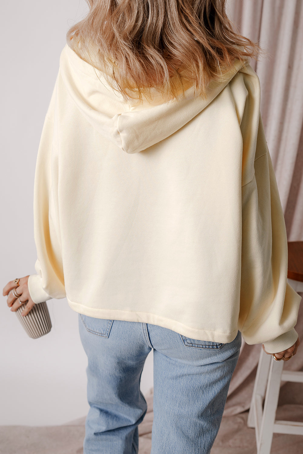Threaded Pear Kate Fleece Lined Half Zipper Kangaroo Pockets Loose Hoodie