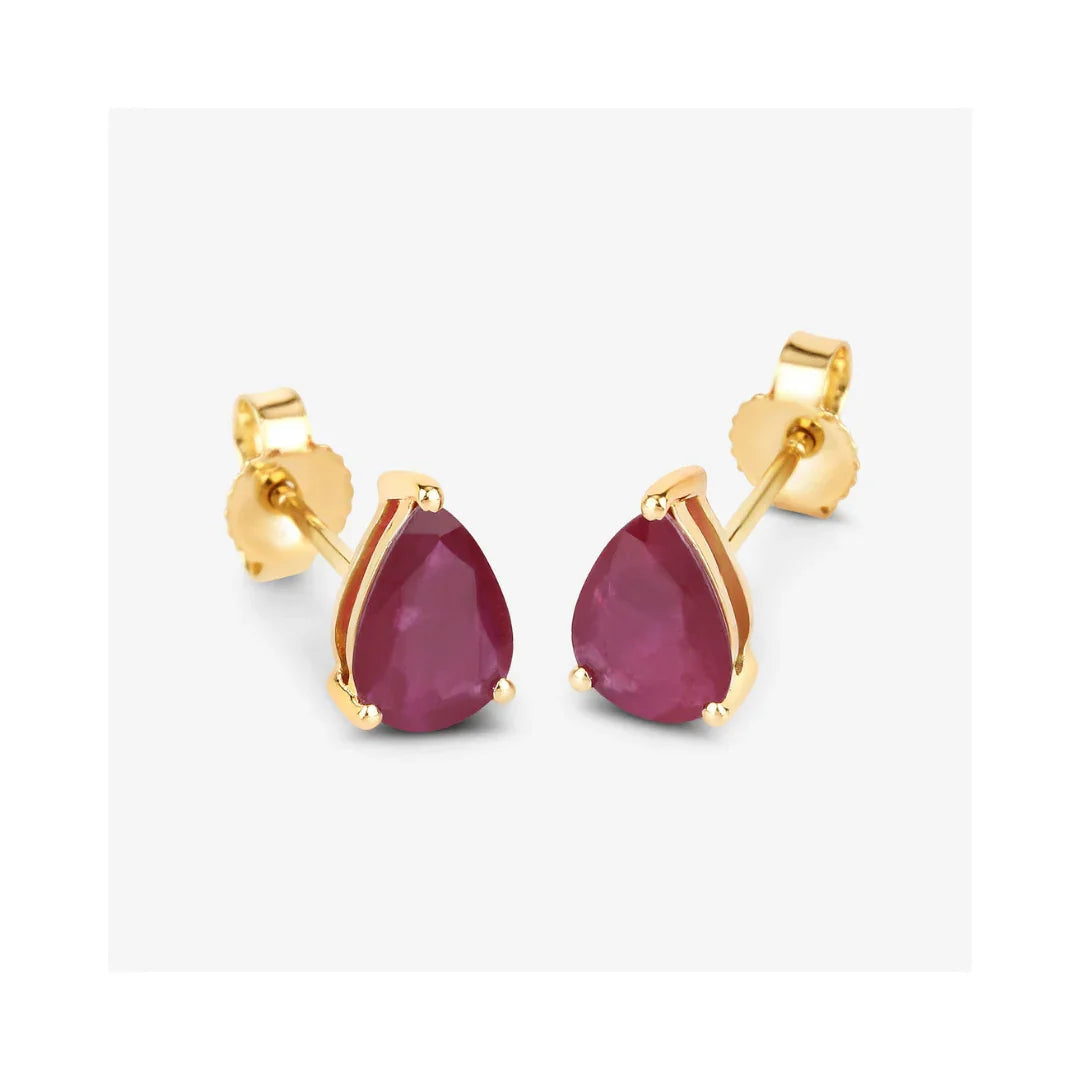 1.60 Ct Pear Pink Ruby Prong 10K gold Teardrop Stud Earrings