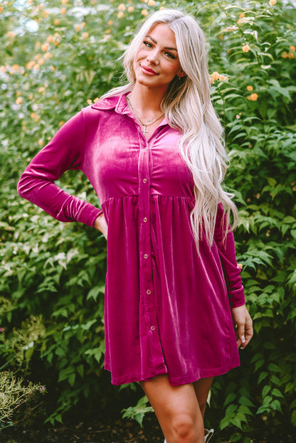 Threaded Pear Lennon Long Sleeve Ruffle Velvet Dress