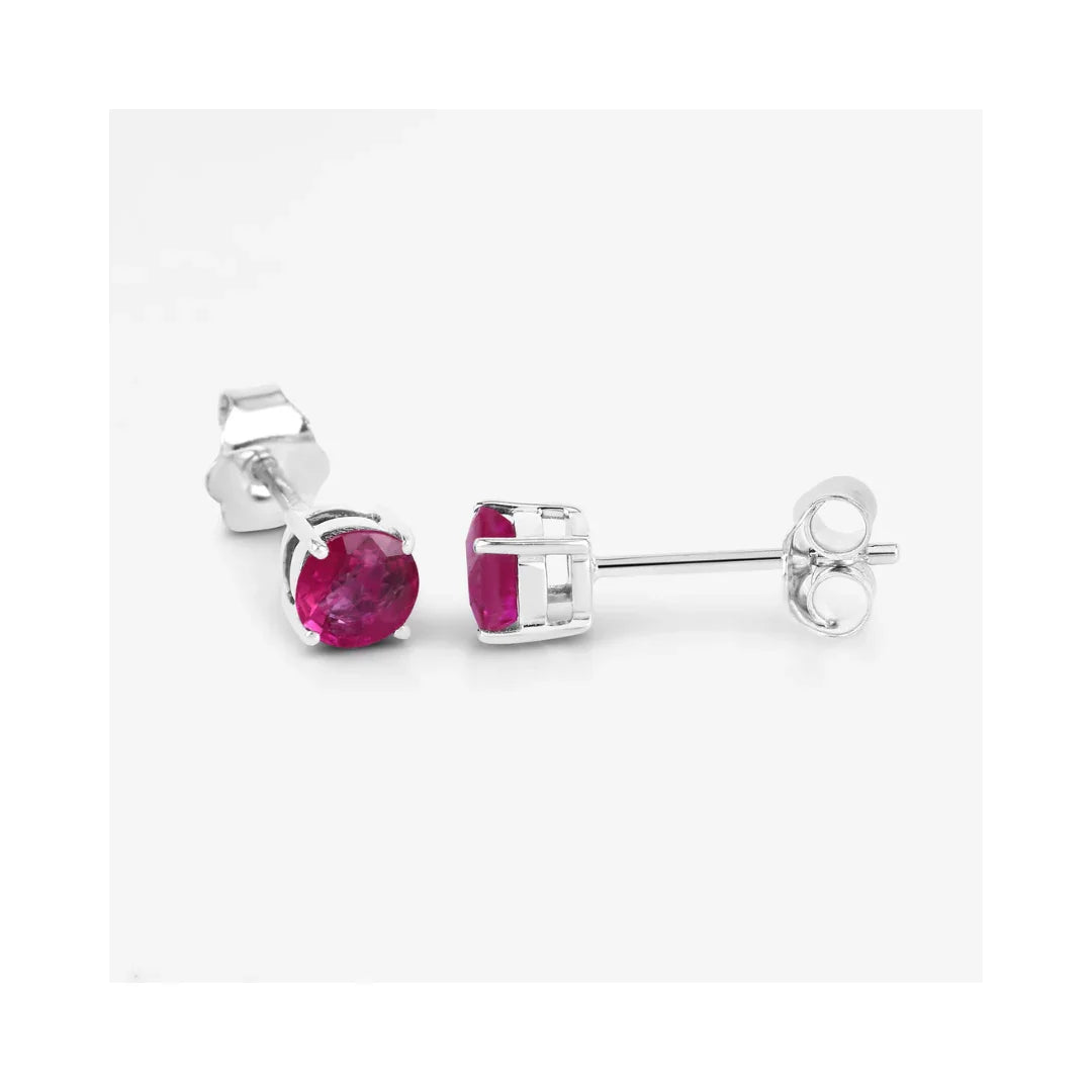 0.86 Ct Round Pink Ruby Prong 10K Gold Stud Earrings