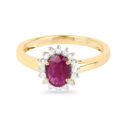 0.85 Ct Oval Pink Ruby Diamond Prong 10K Gold Halo Ring