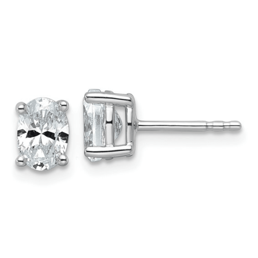 14k White Gold Lab Grown Diamond Oval Solitaire Stud Earrings
