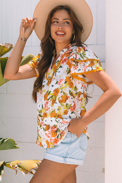 Threaded Pear Ailany Short Sleeve Floral Blouse