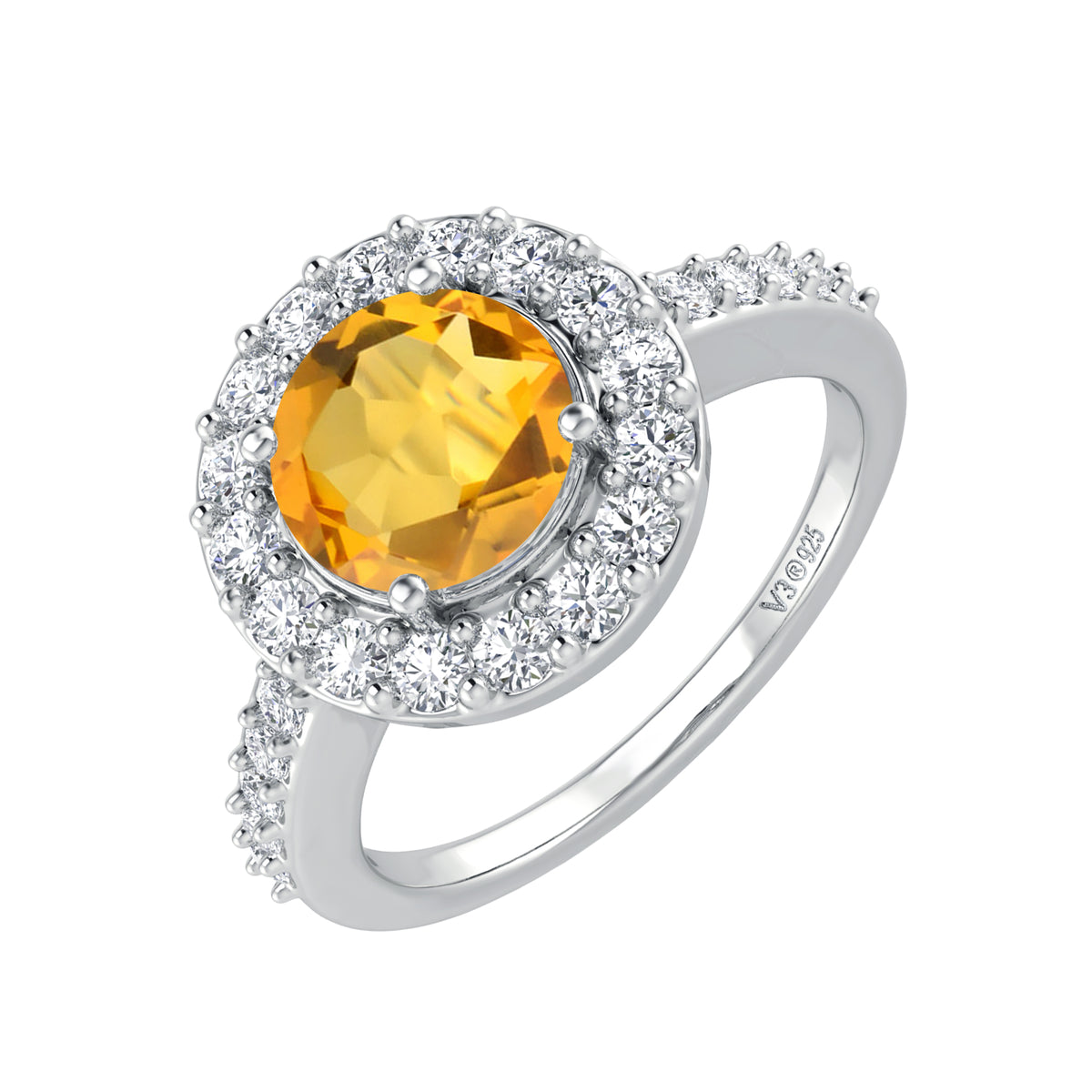 Sterling Silver 2.00 CTTW Natural Citrine and White Topaz Halo Ring for Women