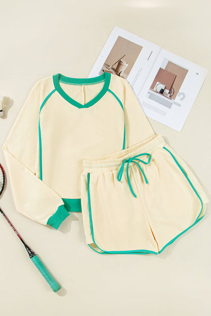 Threaded Pear Wren Long Sleeve Pullover and Drawstring Shorts Outfit